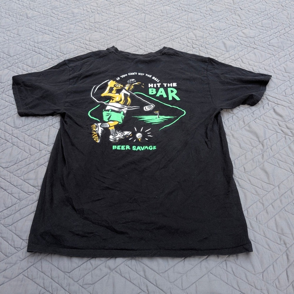 Beer Savage Hit The Bar Graphic Golf T Shirt Black Tee - Picture 1 of 4
